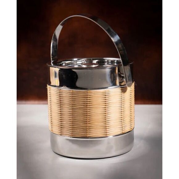 Tommy Bahama Stainless & Wicker Ice Bucket / Pristine - Picture 1 of 5